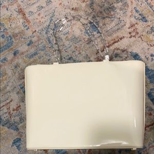 Stuart Weiztman Cream Patent Bag with Beaded Strap